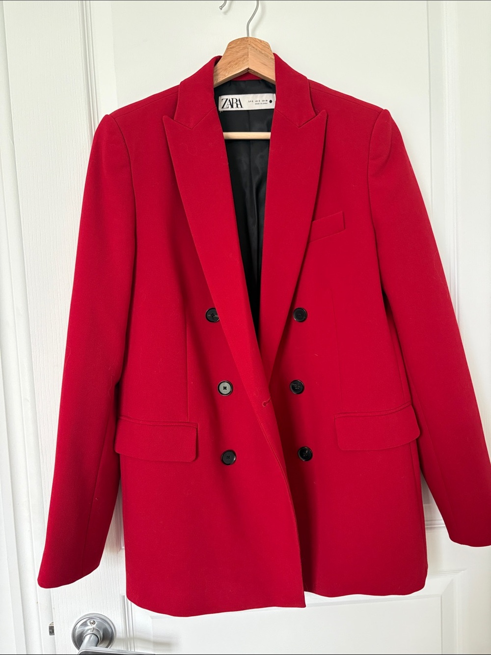 Zara Bright Red Double-Breasted Blazer small